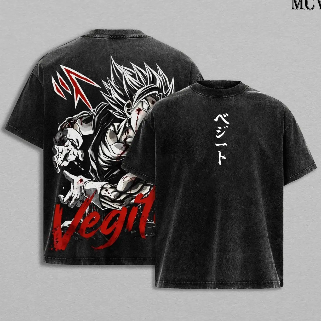 Vintage Vegito Ssj Washed Tee – DBZz Fusion Power Anime Manga Graphic Double Printed T-Shirt, Menswear Heavy Cotton Unisex Oversize Vintage Streetwear T90