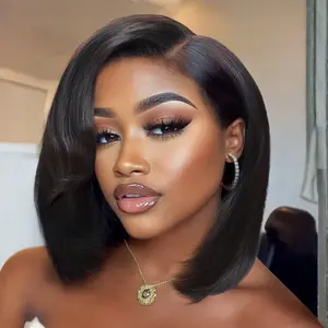 Sunber 7x5 Pre-Cut Rachel-Inspired Blunt Layered Shoulder-Length Silky Straight Bob Lace Wig Glueless Human Hair Wigs with Side-Parted Bangs summerwins