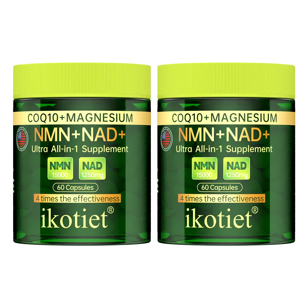IKOTIET All-in-1 NMN+NAD+CoQ10 Pure NAD Supplement (15,000mg) - Heavy Metal Safe, Lactose Free, High-Dose NMN Calcium AKG Vitamin for Energy, DNA Repair, Anti-Aging, Metabolism, Brain Health - 60-120 Edible Dietary Capsules + Free Trial Pack Fitness, Suga