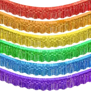 Rainbow Foil Fringe Garland Pride Decorations, 6 Pack 59Ft Rainbow Tinsel Metallic Glitter Banner,  Tinsel Fringe Banners for Birthday Pride Month Parade Floats Wedding Decor