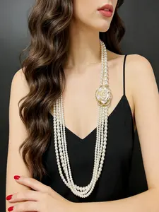 Elegant Rhinestone Camellia Pearl Necklace, French Style Multi-Layer Stacked Design, Fashion Jewelry for Women, Perfect Gift Idea, Faux Pearl Jewelry