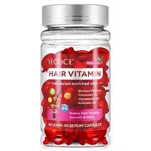 YECUCE 40 Capsules Hair Oils with Vitamins A, C, E, Pro B5-Hair Serum for Frizzy Damaged Hair, Leave in Conditioner, Make Hair Healthy, Smooth & Shiny