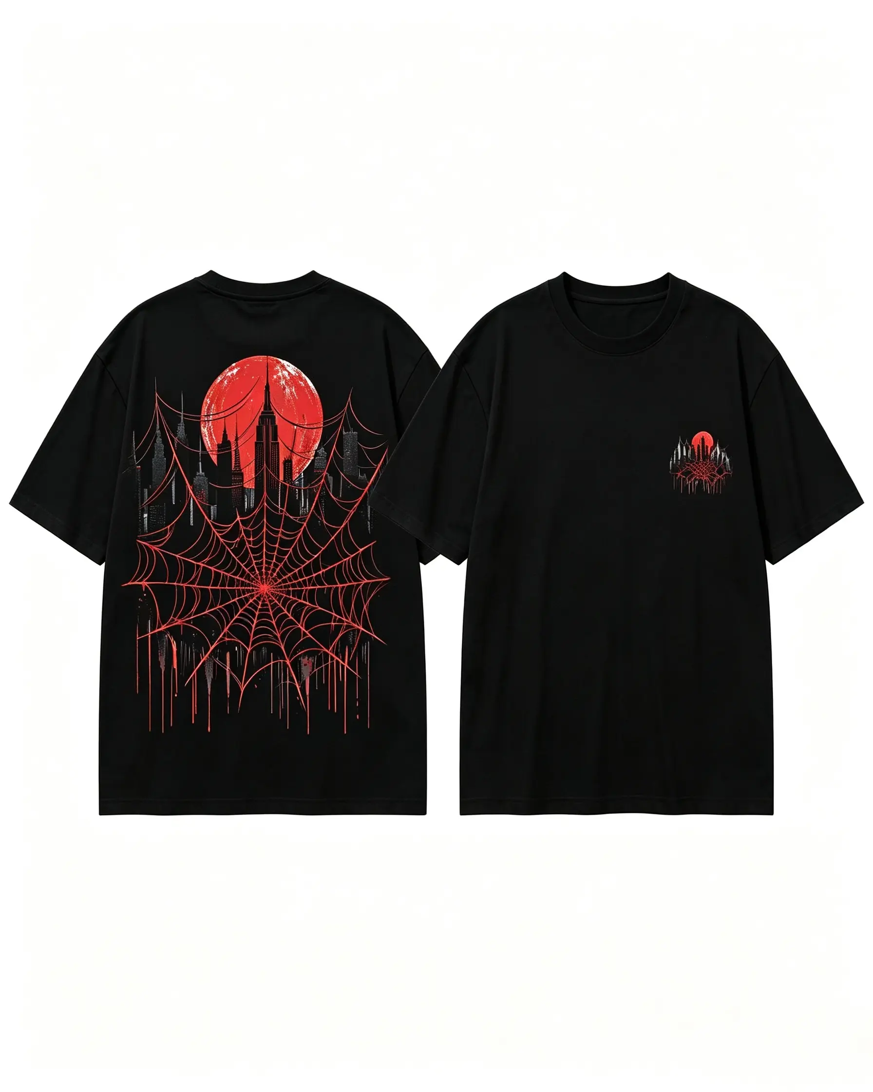 Men's 2026 New Dark Style Spider Web Graphic Tee, 100% Pure Cotton, Y2K Streetwear Oversized Short-Sleeve Vintage T-Shirt