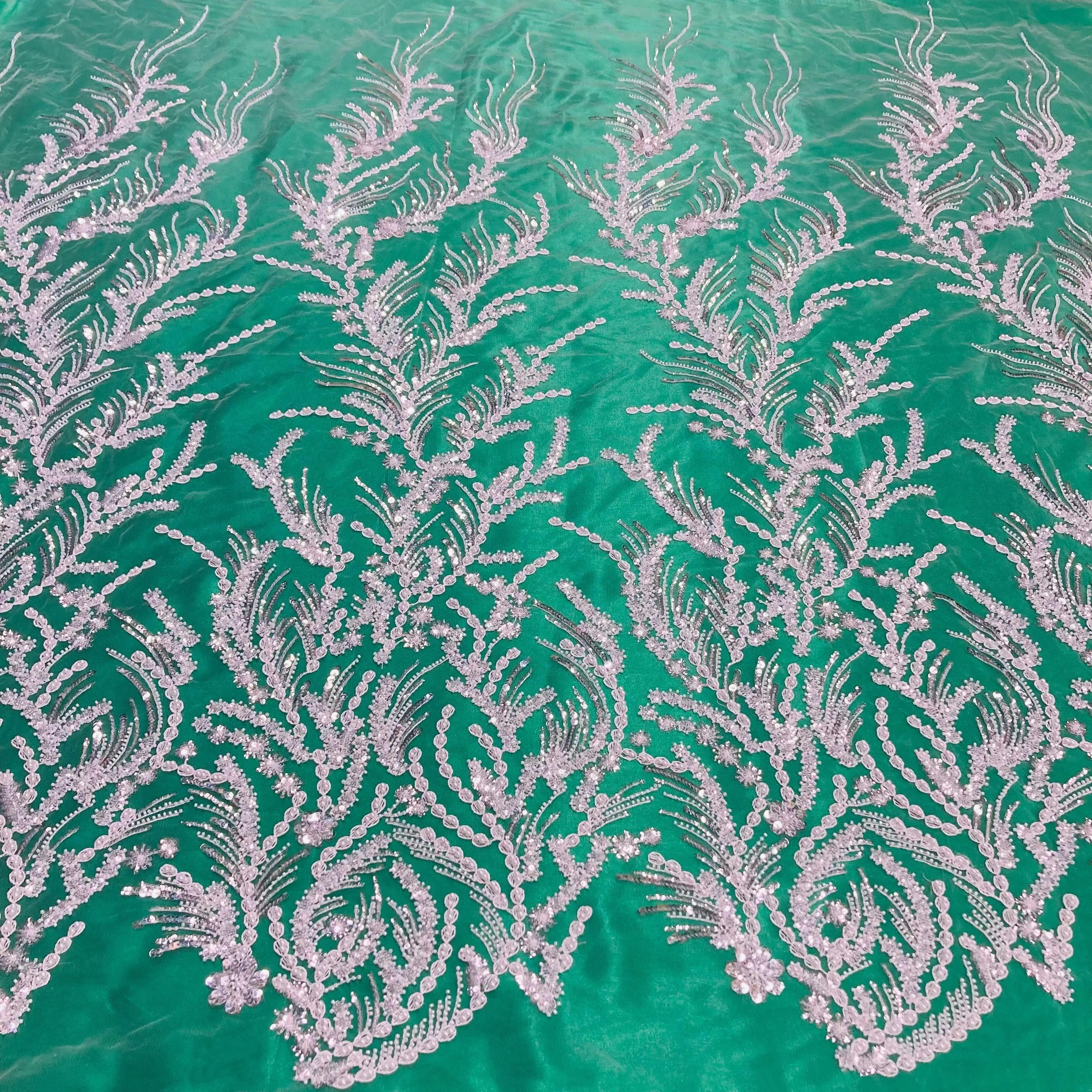 Luxurious Couture Beaded Lace Fabric - Embroidered Sheer Polyester Mesh, Decorative for Bridal Gowns, Dance Costumes, 51" Wide Dressmaking Lace, Embroidery, Sheer Elegance, Four Different Colors