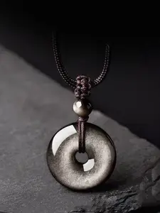 Silver Glow Obsidian Peace Clasp Pendant, Cat Eye Obsidian Donut Charm, Handmade Spiritual Protection Necklace, Witch Crystal Jewelry, Natural Stone Pendant, Crystal Jewelry Gift