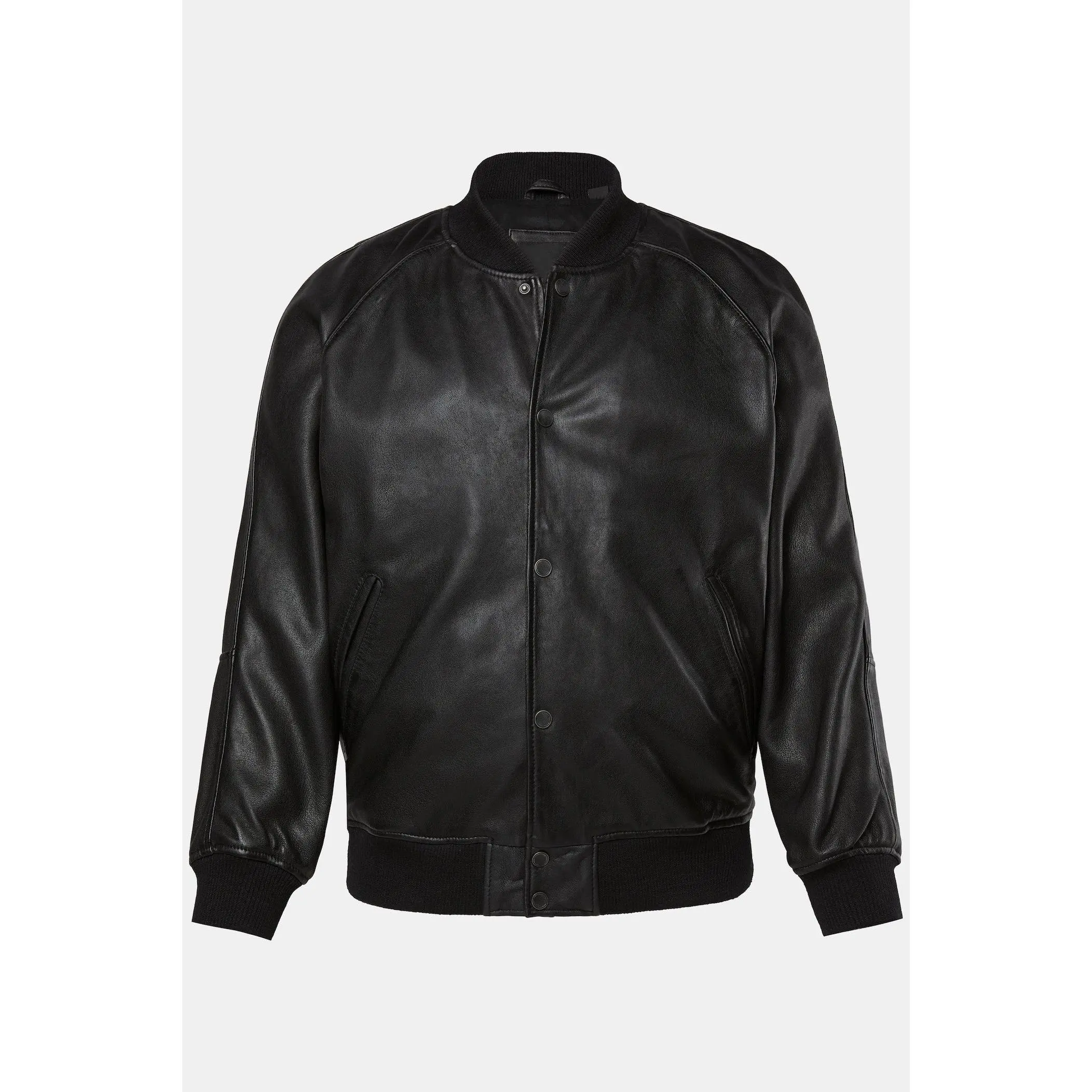 Men's Lamb Nappa Leather College Jacket – Real Leather Black Varsity Bomber (L–7XL)