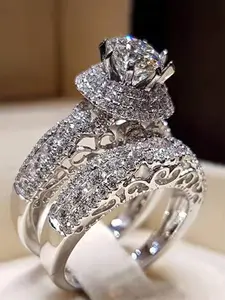 Women's Elegant Rhinestone Decorated Ring, Fashion Accessories for Party, Daily Clothing Decor for Girl, Trendy All-match & Exquisite Jewelry, Pave Engagement Ring