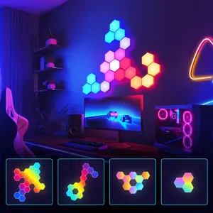 6 Pack Smart Hexagon LED Wall Lights with App & Remote Control, Music Sync RGBIC Panels for Gaming Room, Bedroom, Living Room Decor, Vibrant Geometric Design, USB Powered