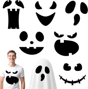 6 Pack Halloween Stickers & Adhesive Felt Circles - Ghost Face Clothes Decals + Black Non-Woven Fabric Pads, DIY Costume Accessories for Witch Cloaks, Party Decor,