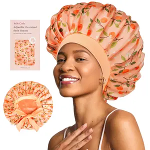 SeSe Code Double Layer Silk Bonnet for Sleeping Elastic Tie Band Hair Wrap Perfect Haircare Night Cap for Curly Hair