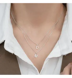 Dainty Pave Initial Necklace S925 Sterling Silver Letter Pendant Necklace with Cubic Zirconia for Women