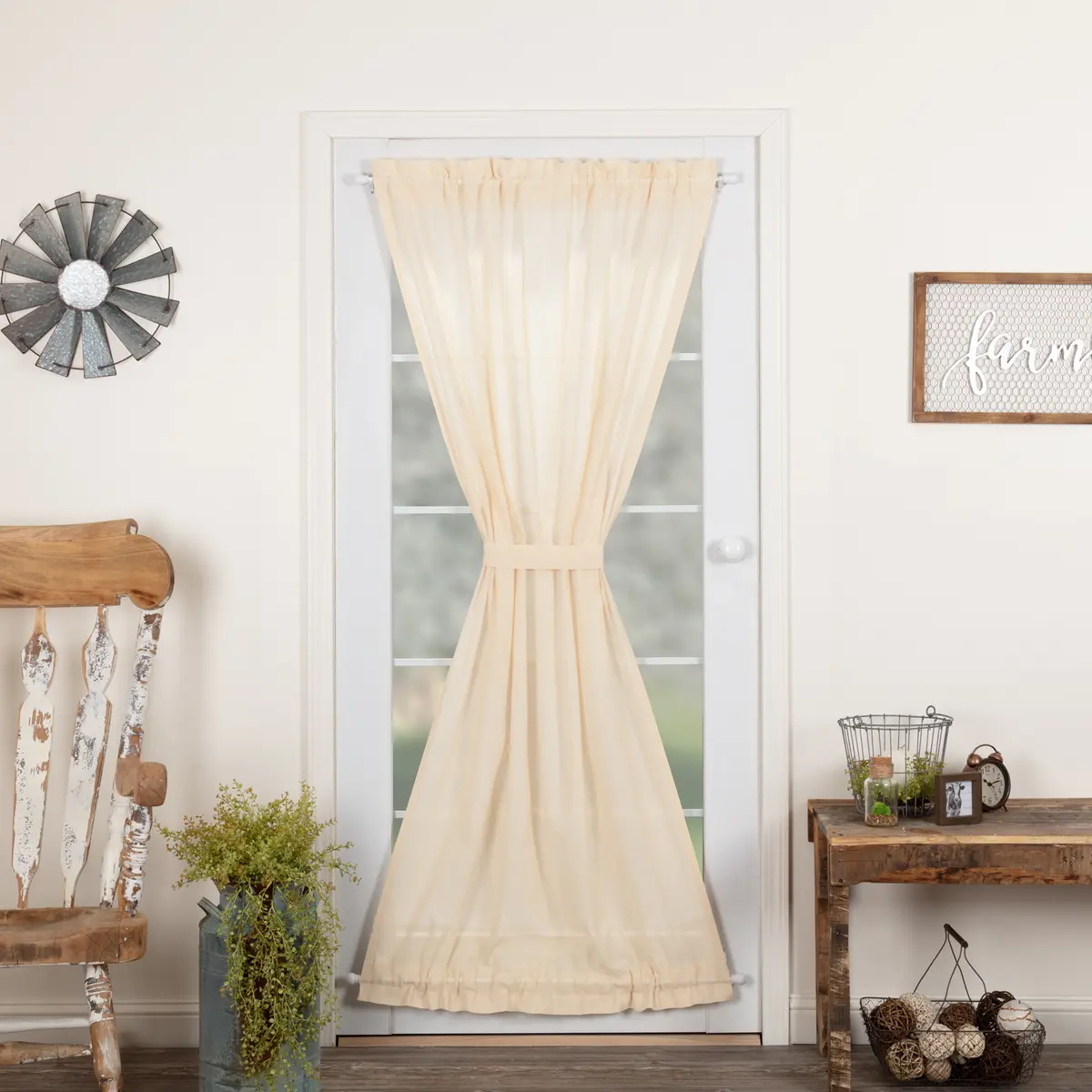 Templeton Tobacco Cloth Natural Door Panel - Machine Stitched Doorway/Back Door Cover with Country Rustic Farmhouse Look