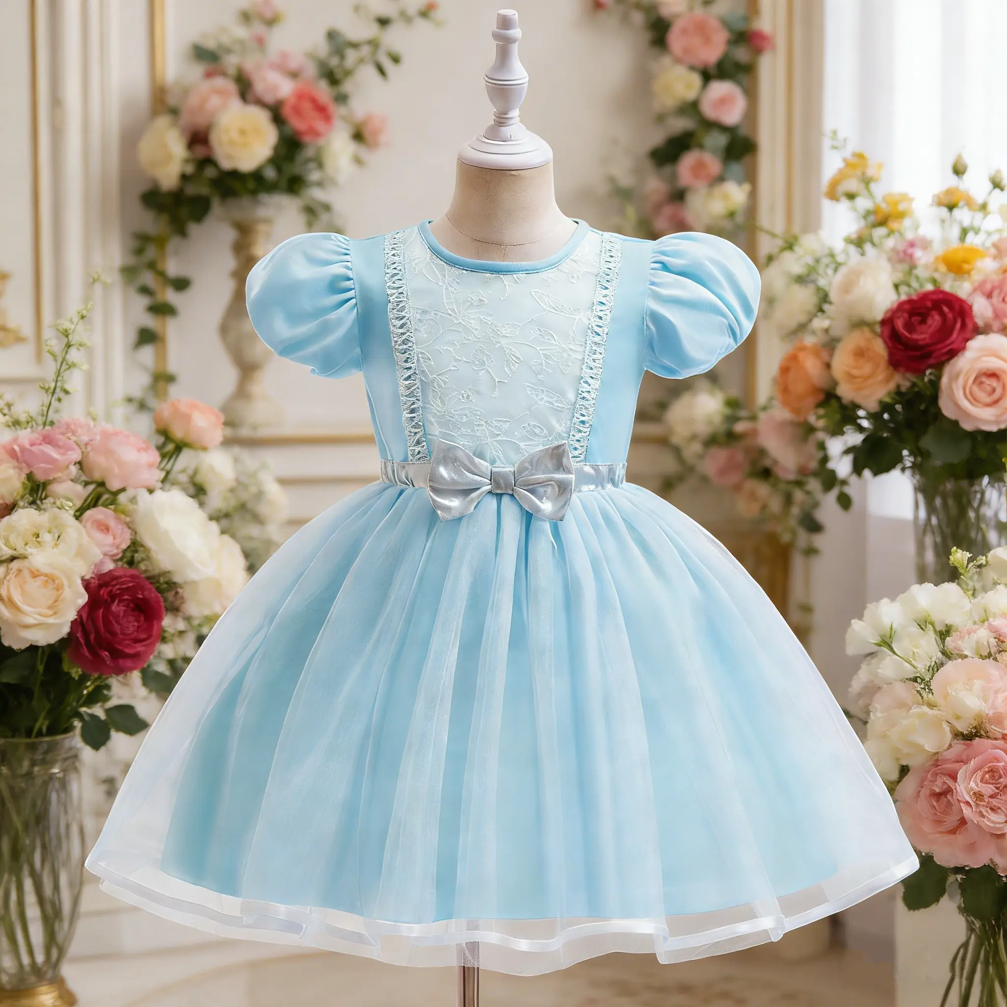 1783 Young Girl New Princess Tulle Tutu Mesh Dance Dress Performance Clothes Tutu Dress Short Sleeve Princess Dance Ballet Dresses For Stage Performance
