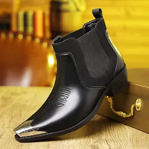 Men's Western cowboy boots, steel-toe Chelsea boots, casual vintage style, classic and comfortable, cowboy-inspired design, suitable for outdoor casual wear, fashionable casual shoes and boots.