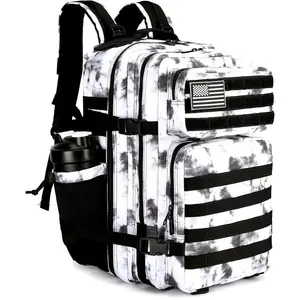 Camouflage tactical assault backpack with American flag patch - durable Oxford fabric, multi-compartment waterproof backpack, adjustable chest strap, suitable for hiking, camping, and travel - machine washable