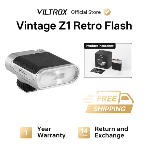 Viltrox Vintage Z1+ Retro On-Camera Flash Accessory - 28mm, Pocket-Sized 116g Body, Dimmable Adjustable Brightness, Soft Diffuser Glow, Even Lighting, Cinematic Backlighting, Highlights & Shadows Control, Guide Number 12, Endless Inspiration