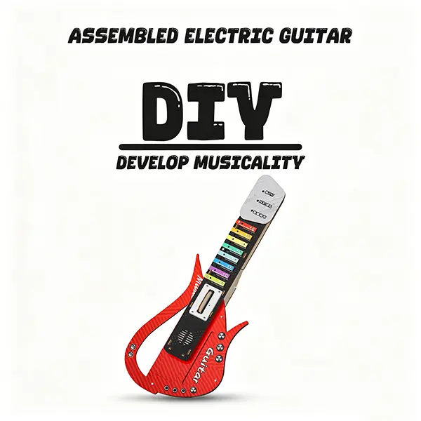 BRRRRT DIY Kids Electric Musical Guitar Play Set, Wooden Musical Instruments for 3-5 Year Old Boys & Girls, Portable Toddler Toy Gifts for Beginner Children, Equipped with DIY Assembly Kit