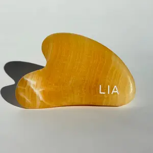 LIA Organics Gua Sha Yellow Topaz - Hand Carved for Tension Relief & Circulation Boost - Natural Lymphatic Drainage Tool