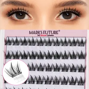 Self-Adhesive False Eyelashes, Puff Lash Clusters, Fluffy C Curl, Natural Look, 60 Pieces, Suitable for Beginners, 10-12mm Length, Patch Form