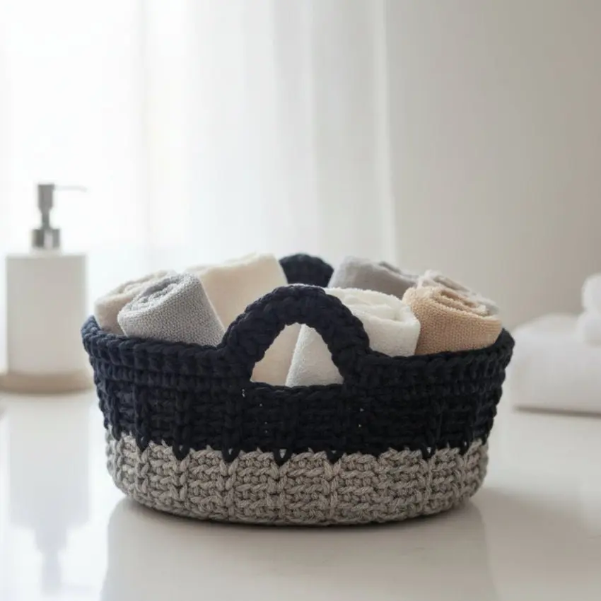 Handmade Oval Crocheted Storage Basket - 10x6 in Eco-Friendly Macrame Cord & Wooden Multifunctional Home Organizer for Bathroom, Jewellery, Nursery Supplies, Ideal for Gifting