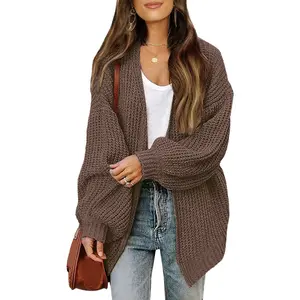 Libsorge Women's Oversized Cute Lightweight Long Cardigans Fall 2024 Thin Waffle Knit V Neck Open Front Sweater Cardigan