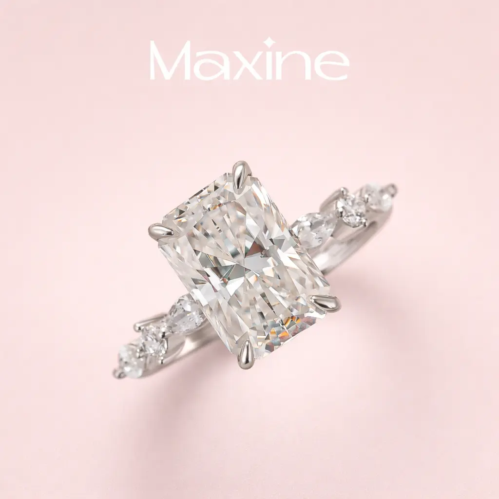 MAXINEJEWELRY 3.5Ct Radiant Cut VVS1 Synthetic Moissanite Women's Engagement Ring, Artificial Gemstone Jewelry for Proposal, Wedding, Daily Wear, Engagement Rings