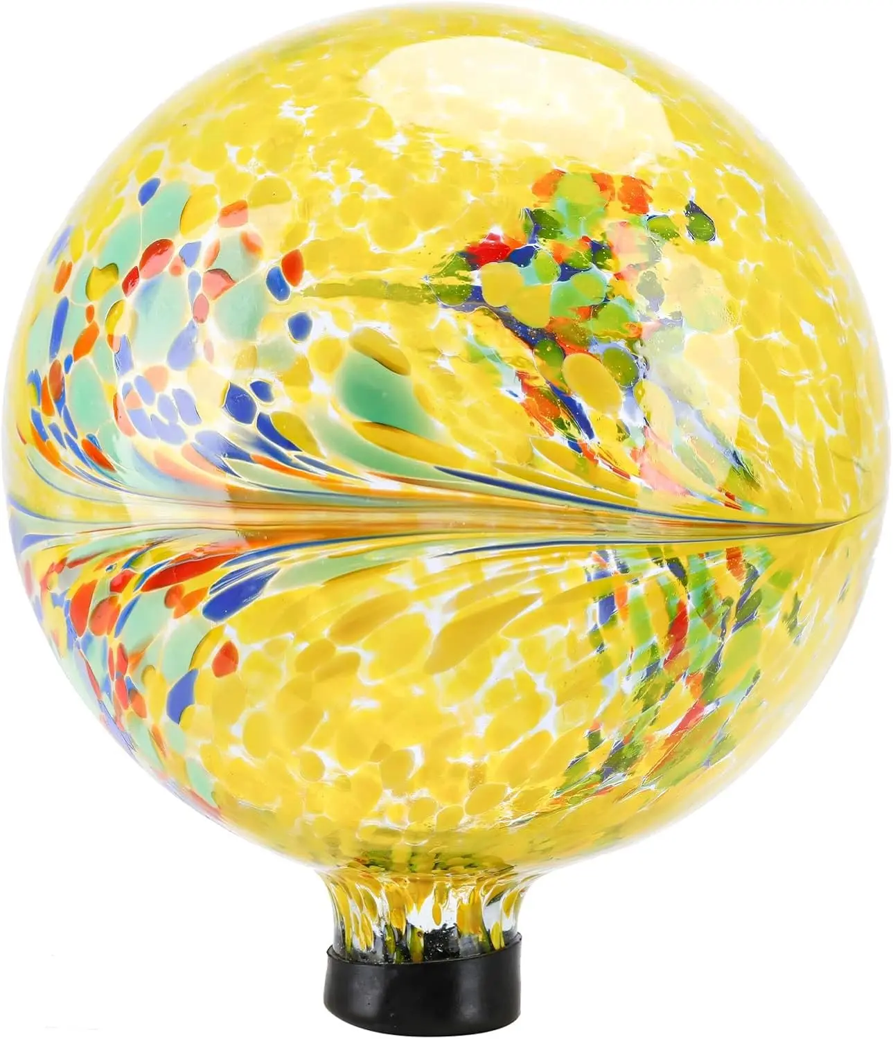 Gazing Ball, Glass Gazing Balls Garden Globe Decor 10" Yellow | Handcrafted yellow swirl glass gazing balls that creates elegant garden focal point in any outdoor landscape yard decorative