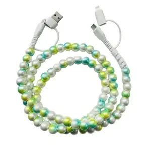 Colorful Pearl Beaded Charging Cable Fast Charge for All USB C and Lightning Devices 4 in 1 Cable 33ft Perfect Holiday Gift for Women Multiple Colors