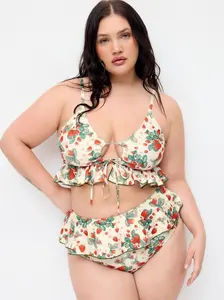 Shaping V-neck Strawberry Graphic Bracelet Full Coverage Bikini Swimsuit Curve & Plus
