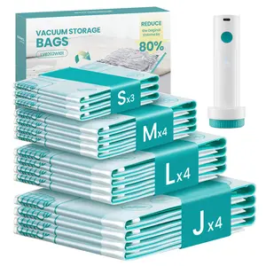 SONGMICS Vacuum Storage Bags, Rechargeable Portable Electric Pump, Space Saver Vacuum Seal Suction Bags for Clothing Travel Bedding Comforters, Reusable