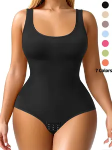 Women's Seamless Waist Training Bodysuit, Round Neck Abdominal Control Shapewear, Casual All-Season Kint Fabric, Moderate Thickness Underwear