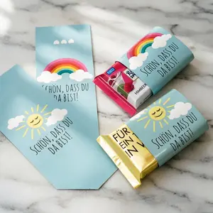 10 Sheets Rainbow Chocolate Wrapping Paper, German Quote 'schön, Dass Du Da Bist!', Kids Birthday Party Gift Decorations