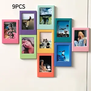 9 Colorful 3-Inch Magnetic Photo Frames, Picture Frame, Refrigerator Magnets for Fujifilm Instax, Office Kitchen Living Room Decor, Home Decor Accessory, Valentine Birthday New Year Gifts