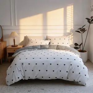 Romantic French Heart Pattern Bedding Set 3 Piece, Includes 1 Duvet Cover + 2 Pillowcases, No Insert  Soft Comfortable Fabric, Ideal Gift for Couples, Soft Bedding Sets