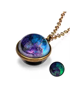 Stylish Galaxy Nebula Glow in the Dark Double Sided Vintage Pendant Necklace for Women Men Creative Cosmic Space Theme Minimalist Geometric Jewelry Luxury Fashion Accessory Exquisite Jewelry Gift