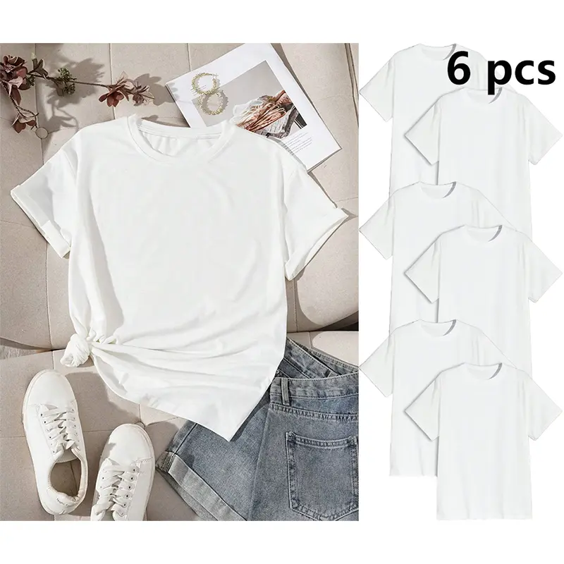 【Limited time deal】Women's Casual Undershirts Short Sleeve Crew Neck T-Shirts ,White Top,  Perfect For Holiday Season And Outdoor Activities