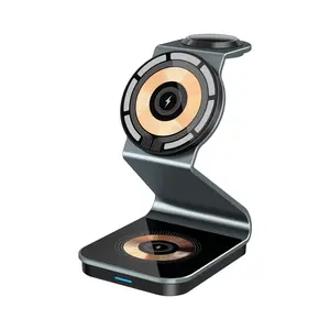3-in-1 Wireless Charging Station, Magnetic Fast Charger for iPhone 12-17, Apple Watch & AirPods, Smartwatch Accessories, Aluminum Compact Design