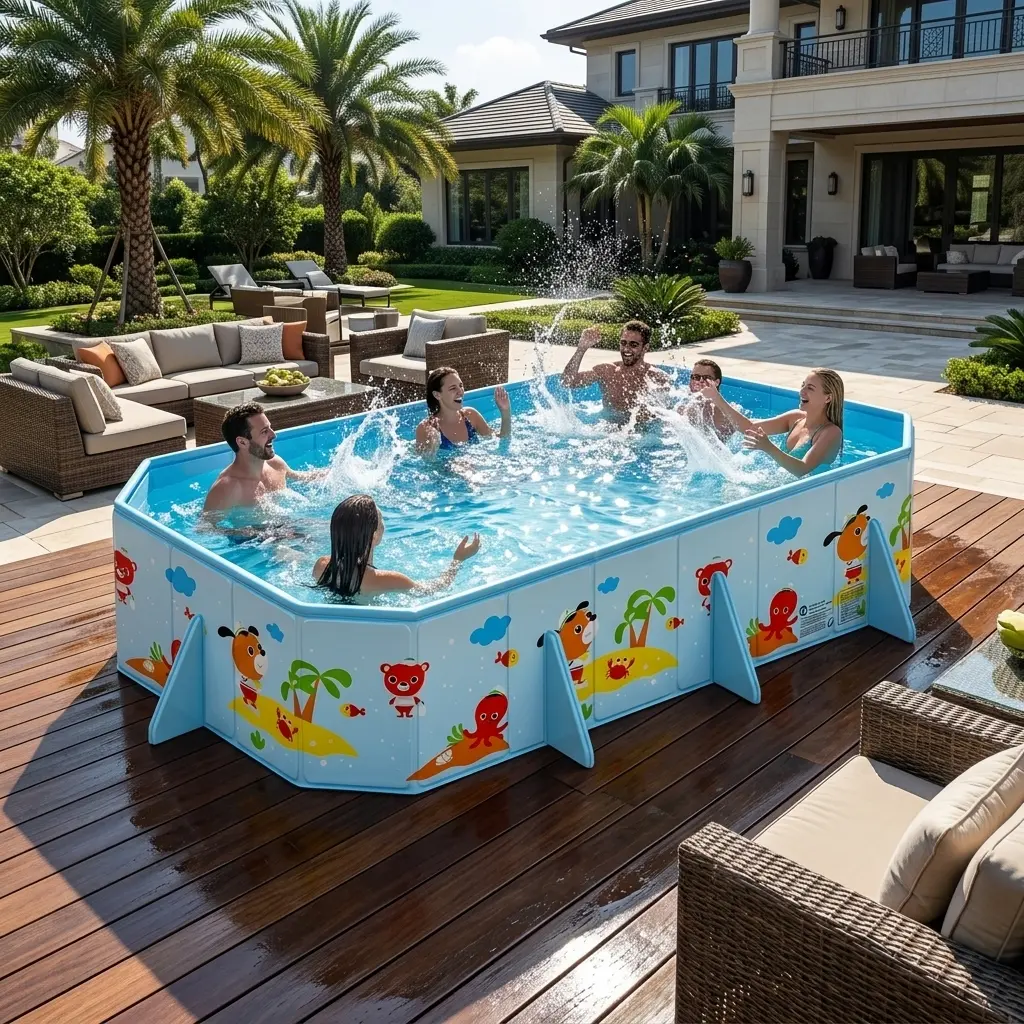 S7287504409 Rectangular 66.92in Heavy-Duty Frame-Style Non-Inflatable Outdoor Pool for Home Backyards, Thick Durable Design, Easy Setup for Summer Cooling & Parties, Foldable Pool, Portable Pool