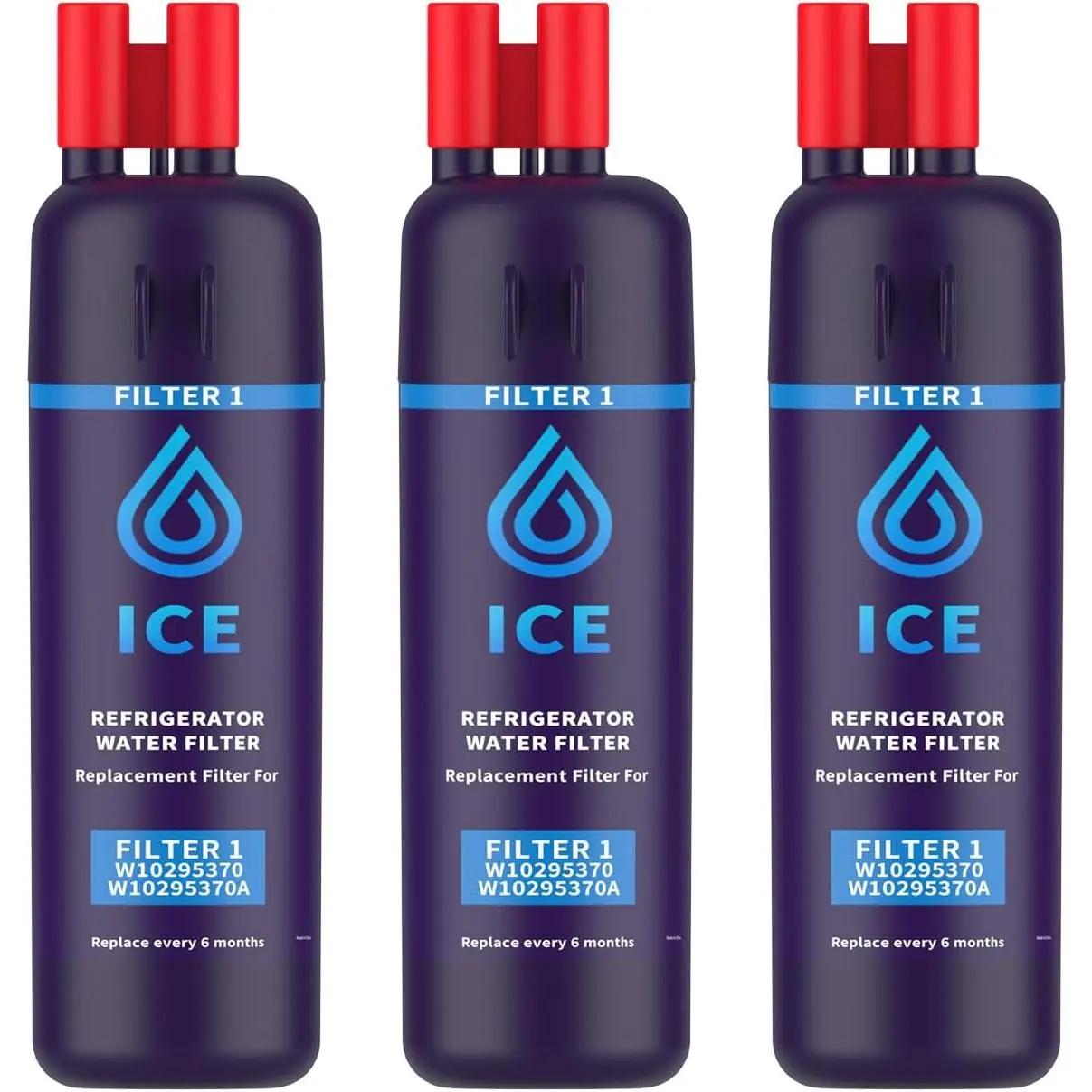 Plus NSF 53 Certified Water Filter Compatible with W10295370A, EDR1RXD1, WHR1RXD1, KAD1RXD1, Filter 1, W10295370, P4RFWB, P8RFWB2L, 46-9930, 46-9081 Refrigerator Water Filter, 3 Pack