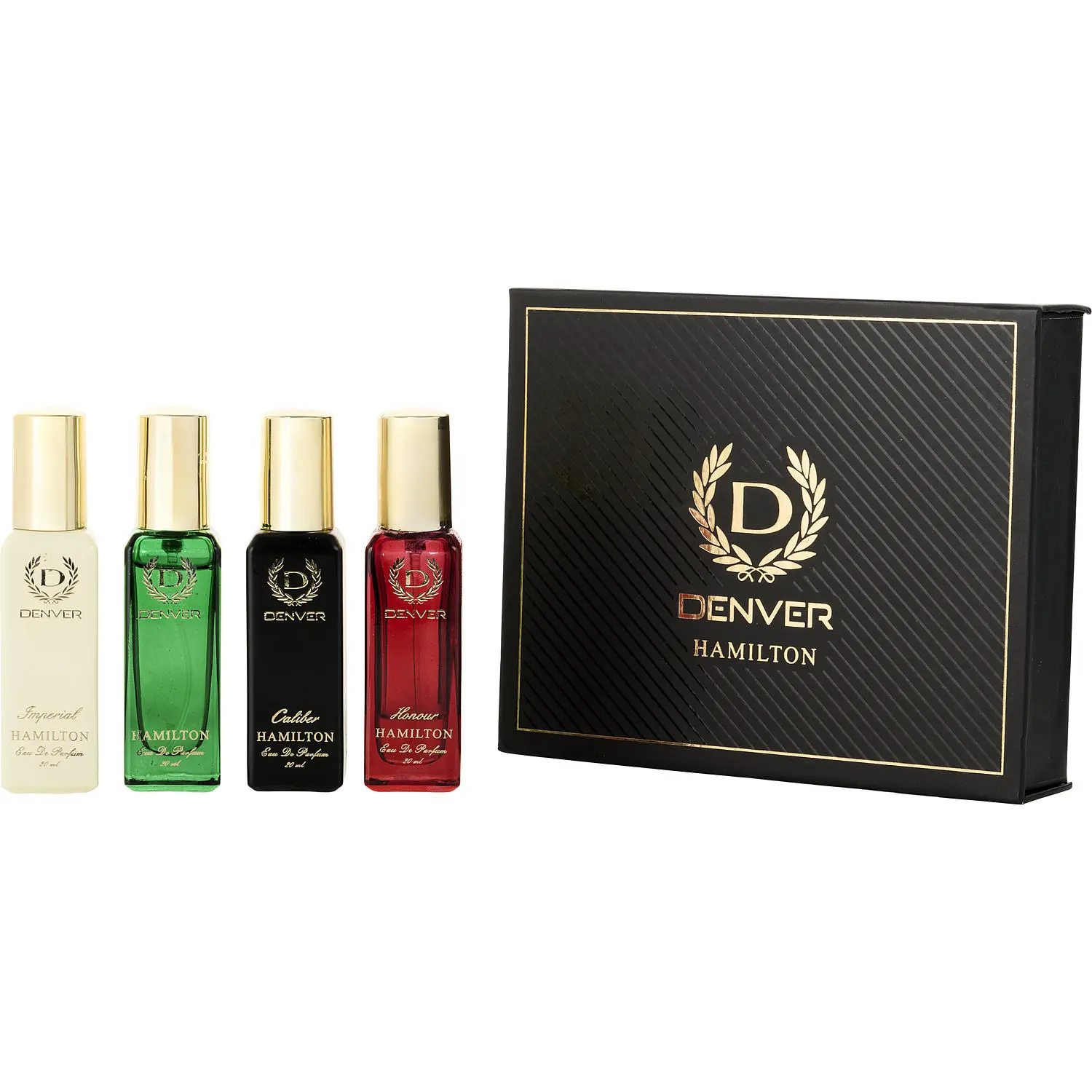Denver Variety Set-Hamilton Luxury Set With Caliber & Hamilton & Honour & Imperial And All Are Eau De Parfum Spray 0.68 Oz For Men