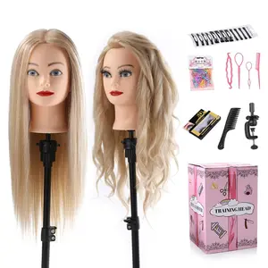 Mannequin  Human Hair, 24"Mannequin  with 70% Real Hair Mannequin  Manikin Practice Doll  for hair styling Braiding Hairdressing  with Table Clamp + DIY Hair Styling Set
