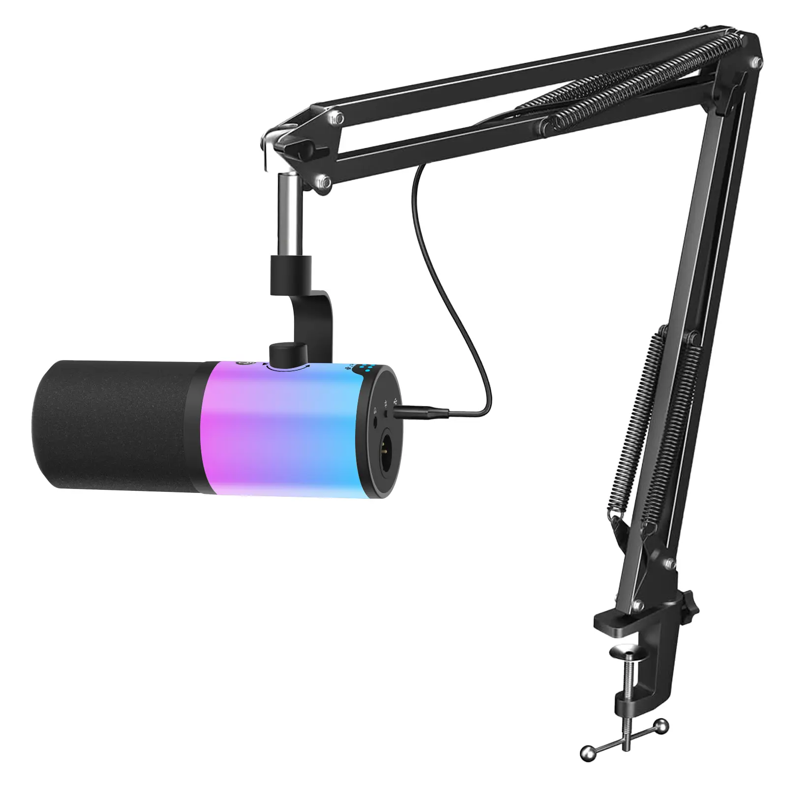 Aveek Gaming Microphone with Boom Arm, Dynamic Microphone with Mute Gain Knob and Headphones Jack, RGB Podcast Microphone for Streaming Recording Vocal summerwins