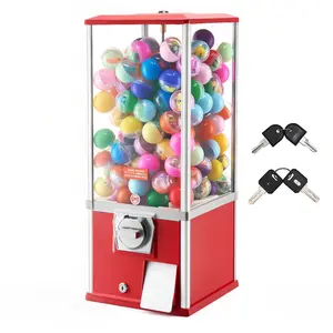 fathersdaygift VEVOR Gumball Machine for Kids, 25 Height Home Vending Machine, PS Bouncy Balls Dispenser, Hold 230 Capsule Toys, Rectangle Bubble Gum Machine for Game Stores, Coin Operated Gumball Bank, Red