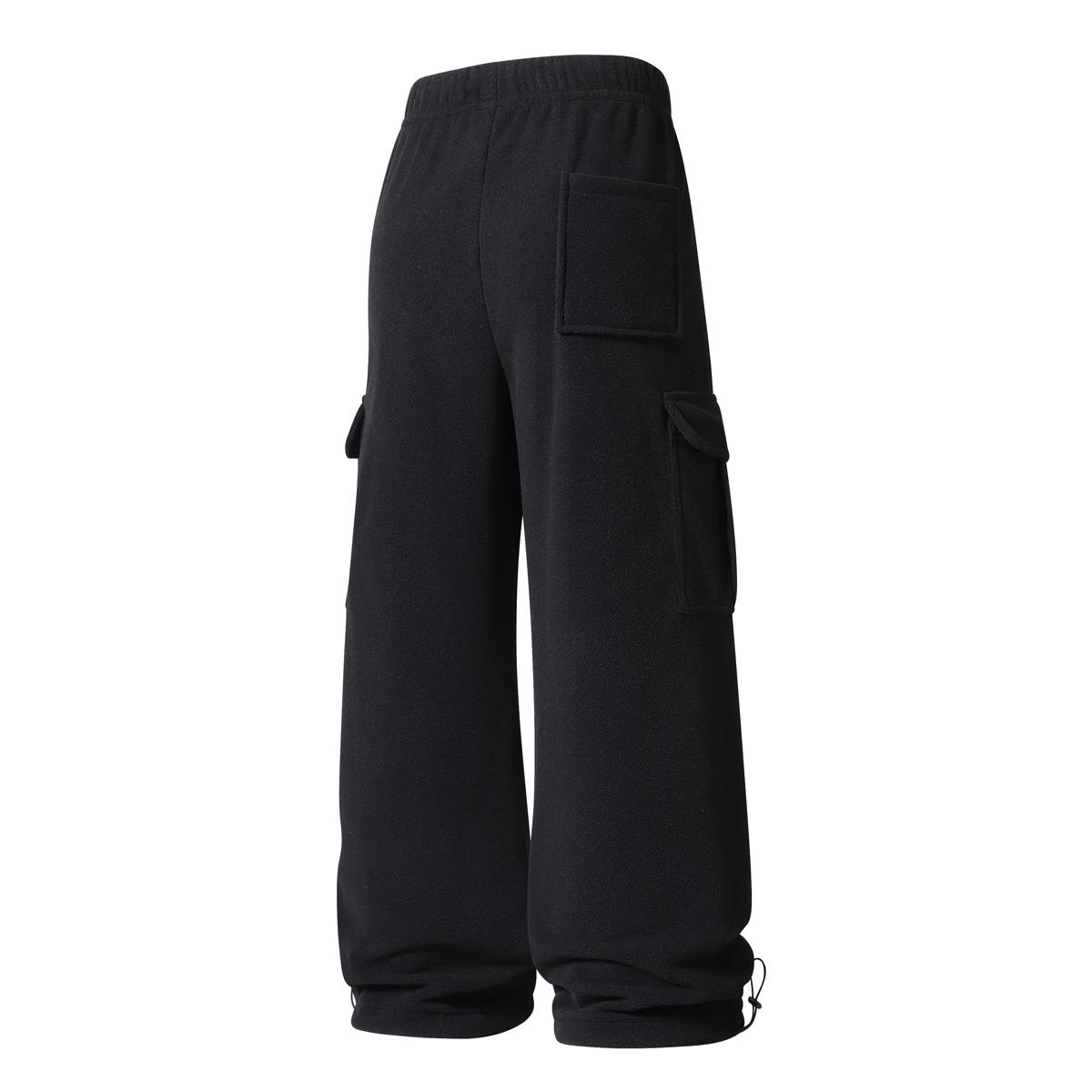 Men's Soft Fleece Cargo Sweatpants - Menswear Simple Full-Length Straight Casual Wear Pants, Adjustable Drawstring Elastic Waist, Multi-Pocket Loose Fit, Toggle Cuffs, Warm Streetwear Bottoms for Fall Winter Daily Use