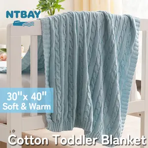 NTBAY Cotton Cable Knitted Toddler Blanket