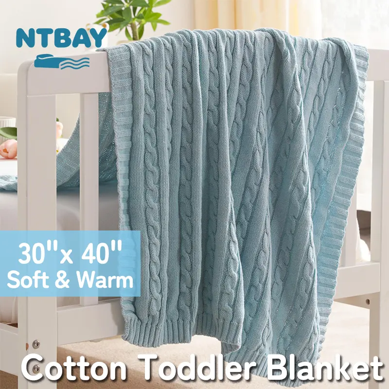 NTBAY Cotton Toddler Blanket, 30"x40" Cable Knitted Ultra Soft Breathable Baby Blanket for Crib & Stroller, Lightweight Warm Cozy, Nursery & Tummy Time, Handcrafted Look, Nap Time, Gift Ready, Oeko-Tex