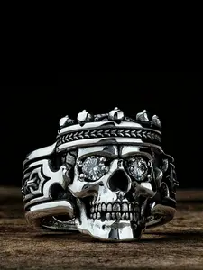 Men's Gothic Punk Design Skull Crown Ring, Fashionable Wedding Engagement Party Jewelry Gift, 1pcs Stylish Accessory for Men