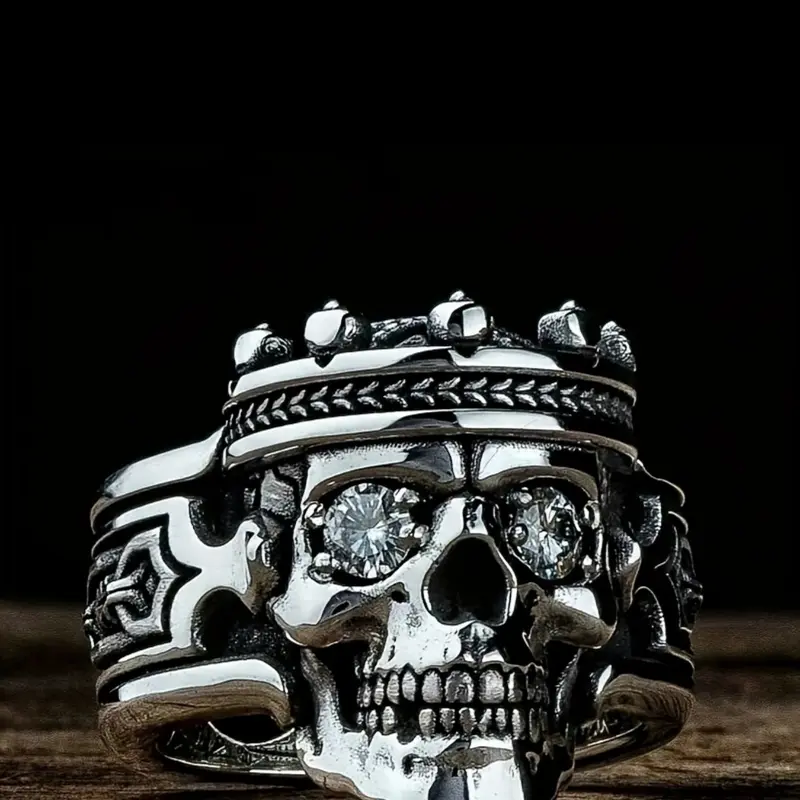 Men's Gothic Punk Design Skull Crown Artificial Gemstone Ring, Punk Style Ring, Dark Aesthetic Rings, Fashionable Wedding Engagement Party Witchy Jewelry Gift, 1pcs Stylish Accessory for Men