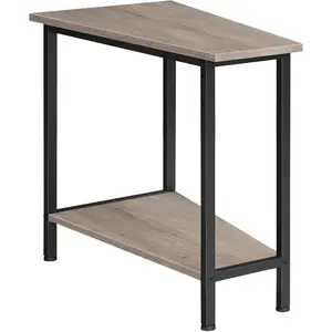 Wedge-shaped side table, recliner wedge-shaped side table with storage function, industrial style triangular decorative table, suitable for small spaces, corners, living rooms, apartments, beige-gray color