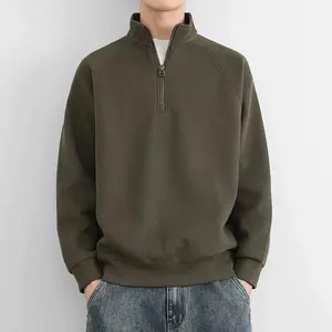 Men's Fashionable Thickened Fleece Quarter-Zip Pullover Solid Color Long Sleeve T-Shirt with Stand Collar, Suitable for Autumn and Winter Daily Life and WorkwearGift